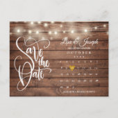 Rustic Wood Lights Kalender QR Code Save the Date Ankündigungspostkarte (Vorderseite)