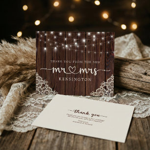 Rustic Wood Lights Lace New Mr. Vielen Dank Postc Dankeskarte