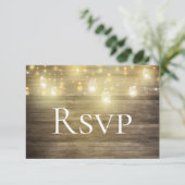 Rustic Wood & Lights Mason Jar RSVP Card Save The Date (Stehend Vorderseite)