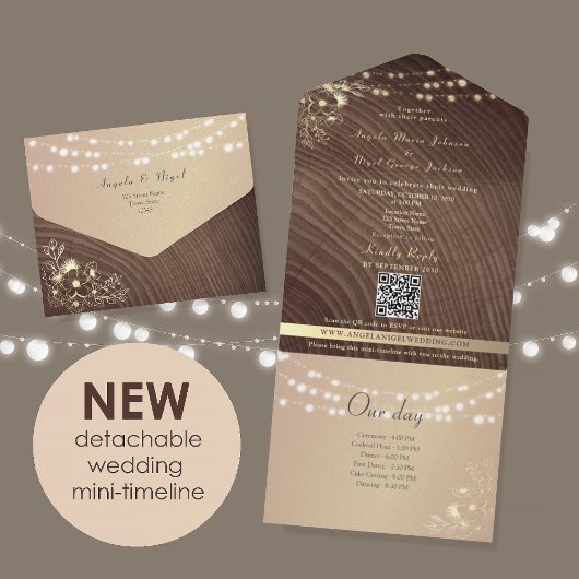 Rustic Wood Lights Timeline Wedding All In One Einladung