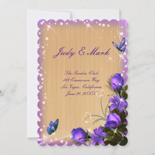 Rustic Wood Lila Floral Wedding Card Einladung (Vorderseite)