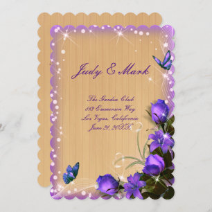 Rustic Wood Lila Floral Wedding Card Einladung
