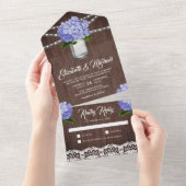 Rustic Wood Lila Hydrangea Mason Jar Wedding All In One Einladung (Abreißen)