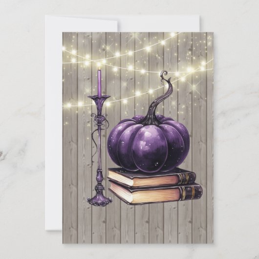 Rustic Wood Lila Pumpkin Candle Wedding Einladung (Rückseite)