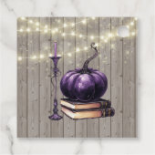 Rustic Wood Lila Pumpkin Candle Wedding Geschenkanhänger (Rückseite)