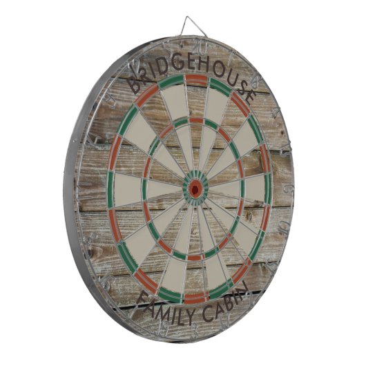 Rustic Wood Look Family Games Room Custom Dartscheibe (Vorderseite Links)