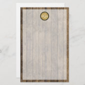 Rustic Wood look Planks #1 Steampunk 3 Monogramm Briefpapier (Vorne/Hinten)
