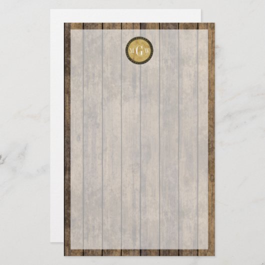 Rustic Wood look Planks #1 Steampunk 3 Monogramm Briefpapier (Vorne/Hinten)