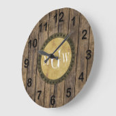 Rustic Wood look Planks #1 Steampunk 3 Monogramm Große Wanduhr (Winkel)