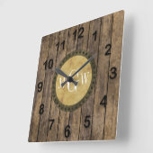 Rustic Wood look Planks #1 Steampunk 3 Monogramm Quadratische Wanduhr (Winkel)