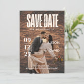 Rustic Wood Magazine Foto Save the Date Hochzeit Einladung (Stehend Vorderseite)