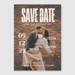 Rustic Wood Magazine Foto Save the Date Hochzeit Magneteinladung