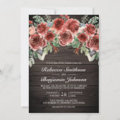 Rustic Wood Marsala Floral Foto QR Code Hochzeit Einladung (Vorderseite)