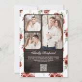Rustic Wood Marsala Floral Foto QR Code Hochzeit Einladung (Rückseite)