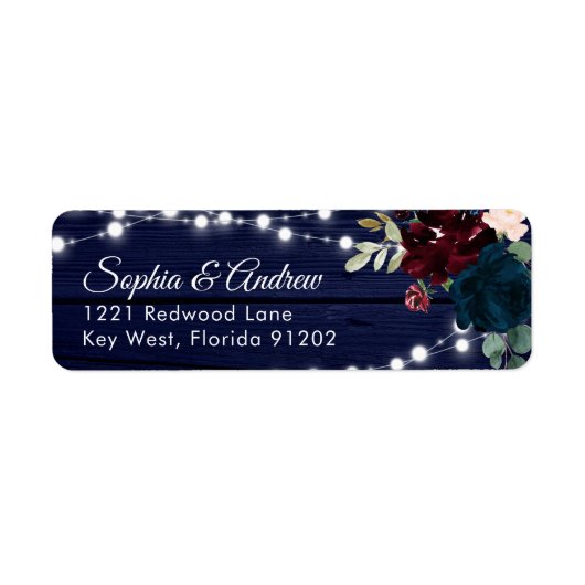 Rustic Wood Marsala & Navy Blue Flowers Adresse (Vorne)