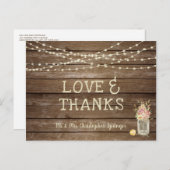 Rustic Wood Mason Jar Blume LIEBE DANK Hochzeit Postkarte (Vorne/Hinten)