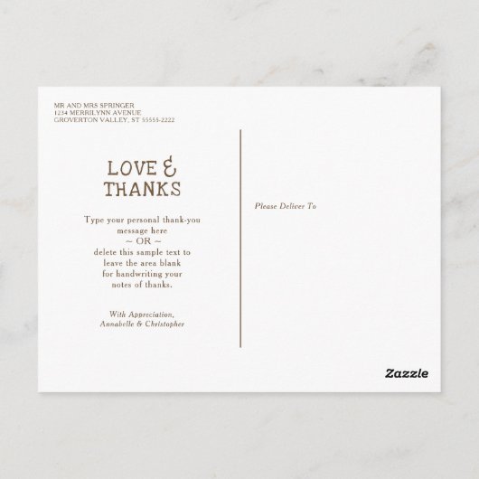 Rustic Wood Mason Jar Blume LIEBE DANK Hochzeit Postkarte (Rückseite)