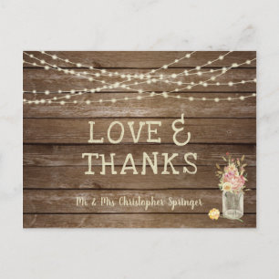 Rustic Wood Mason Jar Blume LIEBE DANK Hochzeit Postkarte