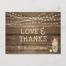 Rustic Wood Mason Jar Blume LIEBE DANK Hochzeit Postkarte
