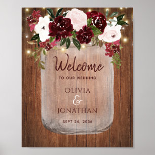 Rustic Wood Mason Jar Floral Hochzeit im Herbst Wi Poster