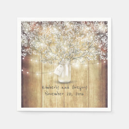 Rustic Wood Mason Jar Gipskraut Barn Wedding Serviette
