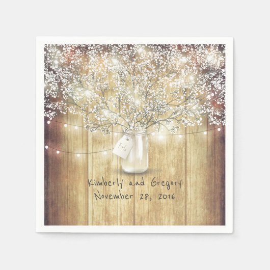 Rustic Wood Mason Jar Gipskraut Barn Wedding Serviette (Vorderseite)