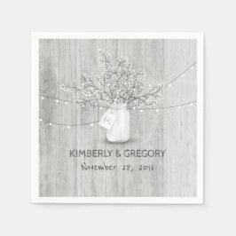Rustic Wood Mason Jar Gipskraut Barn Wedding Serviette