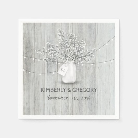 Rustic Wood Mason Jar Gipskraut Barn Wedding Serviette (Vorderseite)