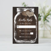 Rustic Wood Mason Jar Hearts Initials Wedding RSVP Karte (Stehend Vorderseite)