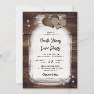 Rustic Wood Mason Jar Hochzeitseinladungen Einladung