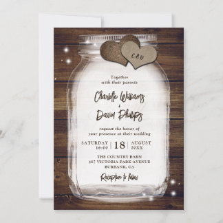 Rustic Wood Mason Jar Hochzeitseinladungen Einladung