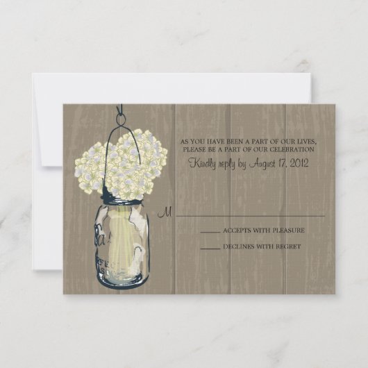 Rustic Wood Mason Jar Hydrangea UAWG RSVP Karte (Vorderseite)
