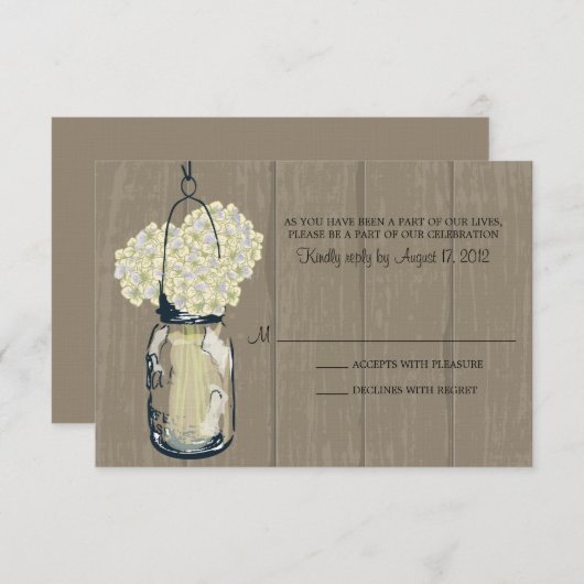 Rustic Wood Mason Jar Hydrangea UAWG RSVP Karte (Vorne/Hinten)