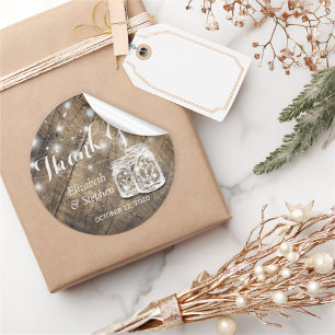 Rustic Wood Mason Jar Lamp Gastgeschenk Hochzeit V Runder Aufkleber