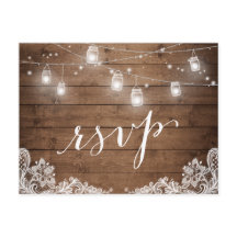 Rustic Wood Mason Jar Lights Lace Wedding RSVP