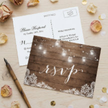 Rustic Wood Mason Jar Lights Lace Wedding RSVP