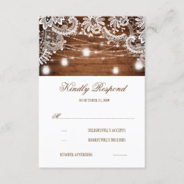 Rustic Wood Mason Jar Lights Lace Wedding RSVP Karte