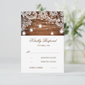 Rustic Wood Mason Jar Lights Lace Wedding RSVP Karte (Stehend Vorderseite)