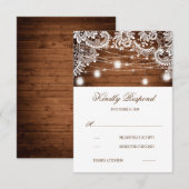 Rustic Wood Mason Jar Lights Lace Wedding RSVP Karte (Vorne/Hinten)