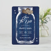 Rustic Wood Mason Jar Navy Blue Wedding Save The Date (Stehend Vorderseite)