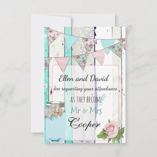 Rustic Wood Mason Jar Shabby Wedding Einladung (Vorderseite)