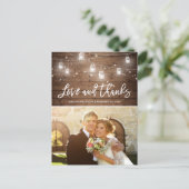 Rustic Wood Mason Jar String Light Foto Vielen Dan Postkarte (Stehend Vorderseite)