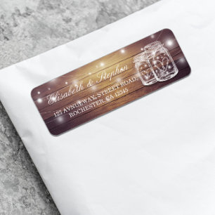 Rustic Wood Mason Jar String Light Wedding Address