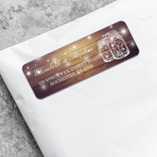 Rustic Wood Mason Jar String Light Wedding Address