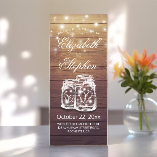 Rustic Wood Mason Jar String Light Wedding Program Programm