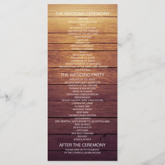 Rustic Wood Mason Jar String Light Wedding Program Programm (Rückseite)