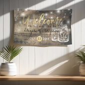 Rustic Wood Mason Jar String Light Wedding Willkom Banner