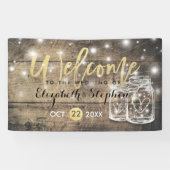 Rustic Wood Mason Jar String Light Wedding Willkom Banner (Horizontal)