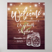 Rustic Wood Mason Jar String Light Wedding Willkom Poster (Vorne)