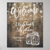Rustic Wood Mason Jar String Light Wedding Willkom Poster (Vorne)